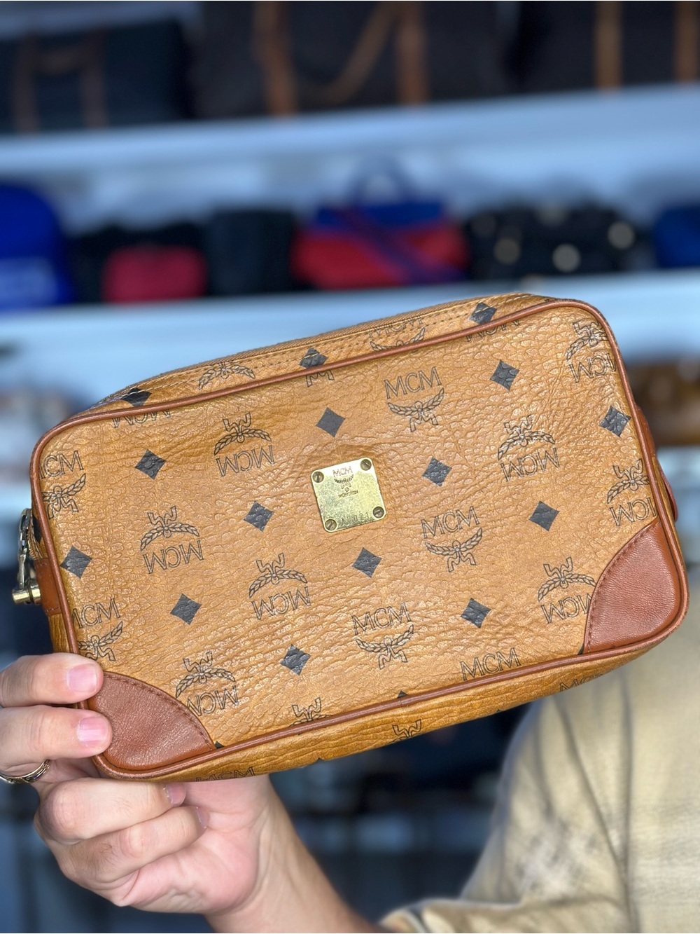 MCM Cognac Visetos Pouch